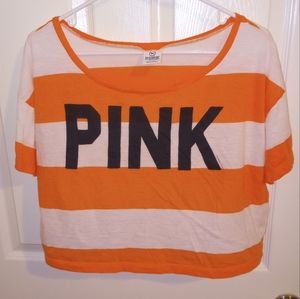 Woman's Pink Crop top Orange white strips sz m
